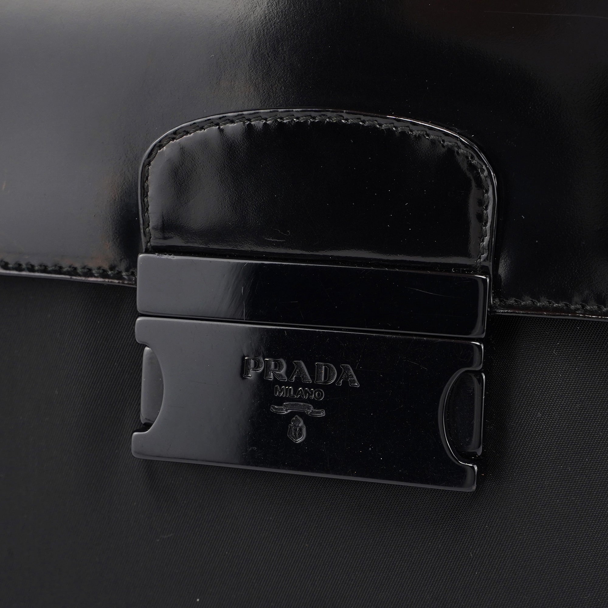 Prada Black Tessuto Spazzolato Buckle Shoulder Bag