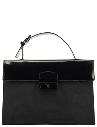 Prada Black Tessuto Spazzolato Top Handle Bag