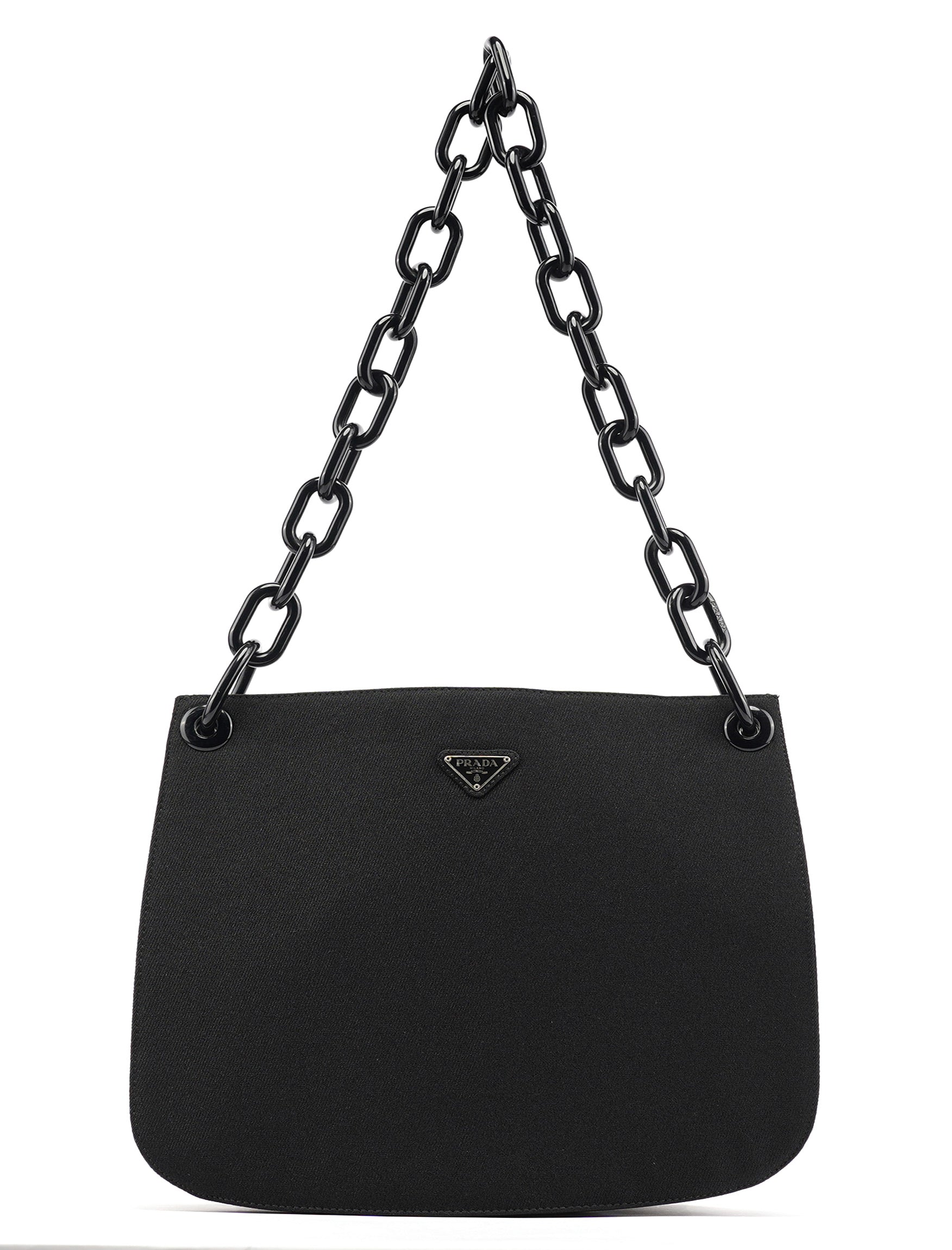 Prada Tessuto Swing Schultertasche mit Kette aus schwarzem Nylon