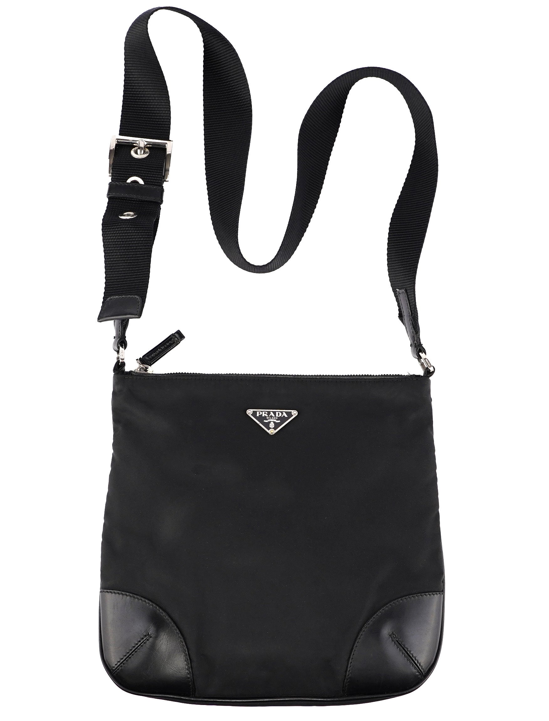 Prada Black Tessuto Vitello Crossbody Bag