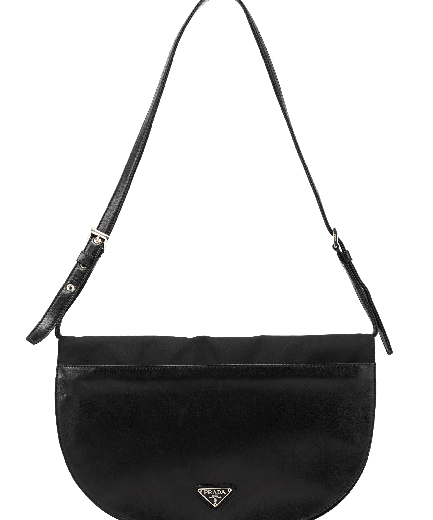 Prada Black Tessuto Vitello Nylon Calfskin Shoulder Bag