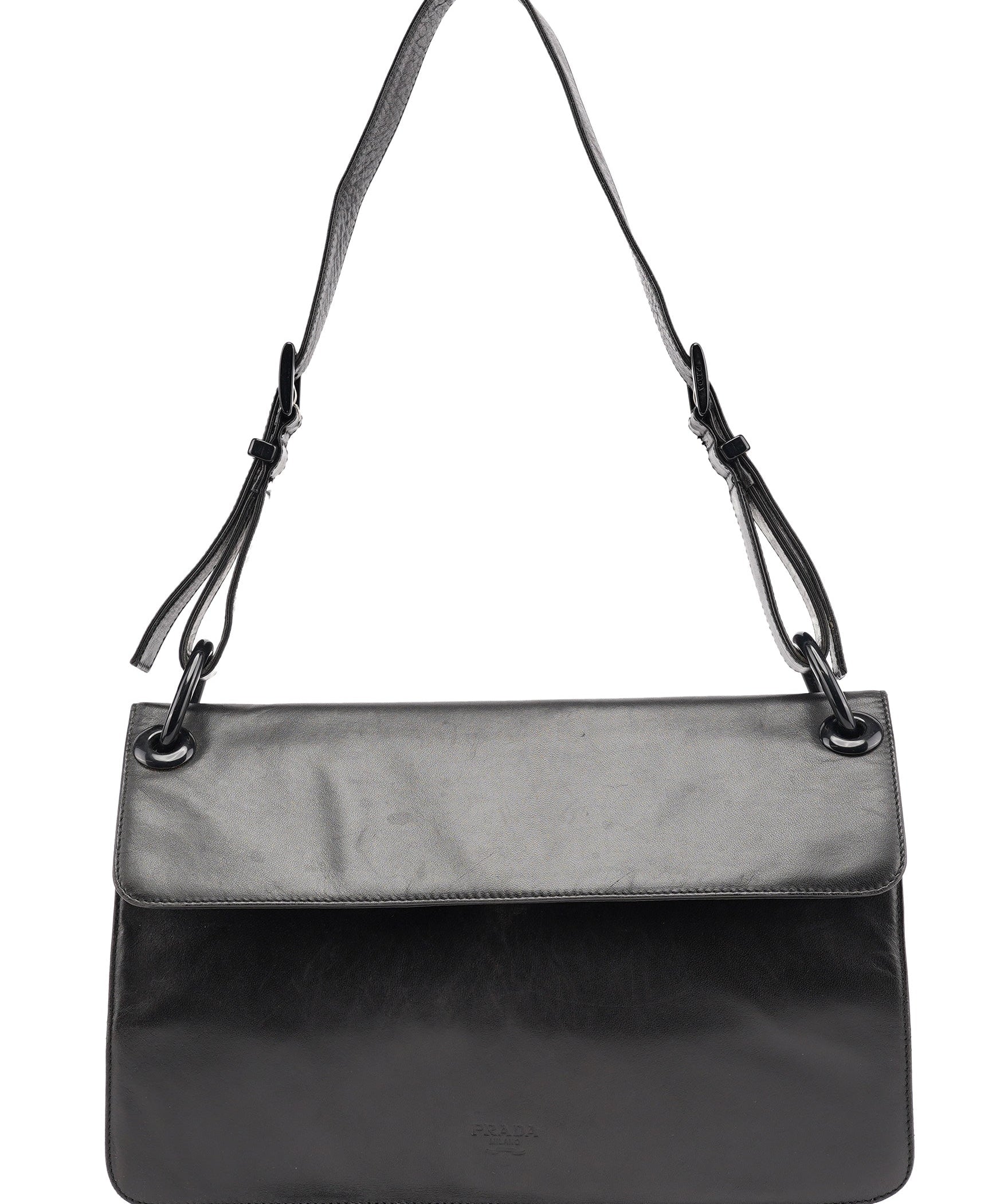 Prada Black Tessuto Vitello Shoulder Bag