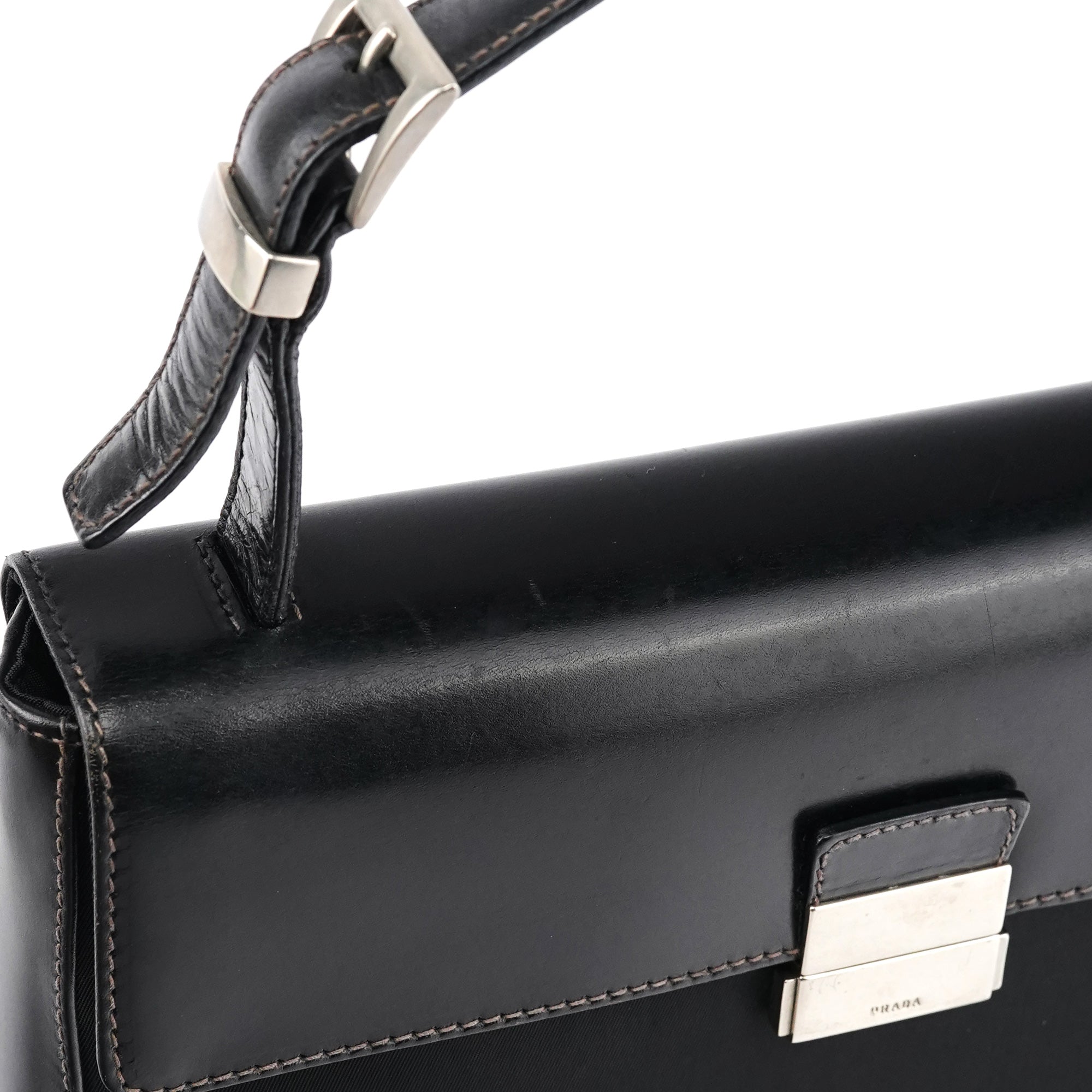 Prada Sac à poignée Tessuto Vitello noir