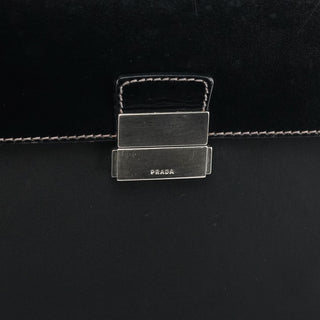Prada Black Tessuto Vitello Top Handle Bag