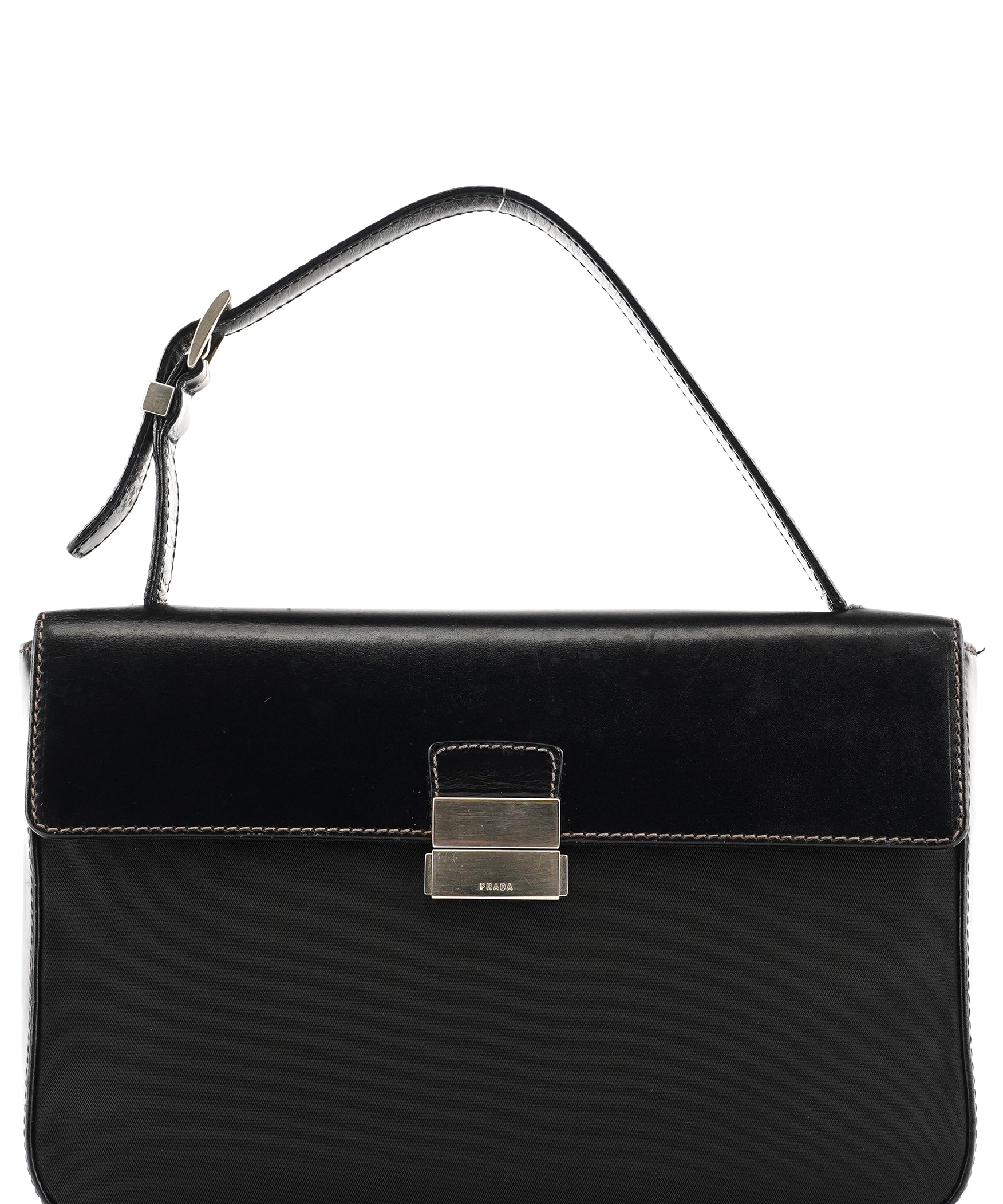 Prada Black Tessuto Vitello Top Handle Bag