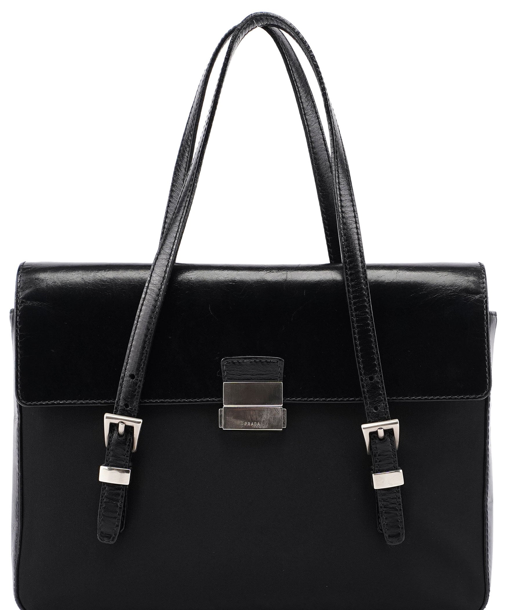 Prada Black Tessuto Vitello Tote Bag