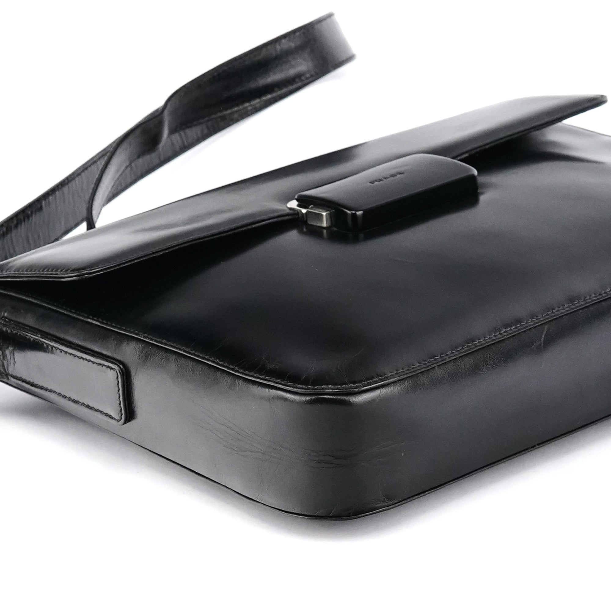 Prada Black Vitello Buckle Shoulder Bag