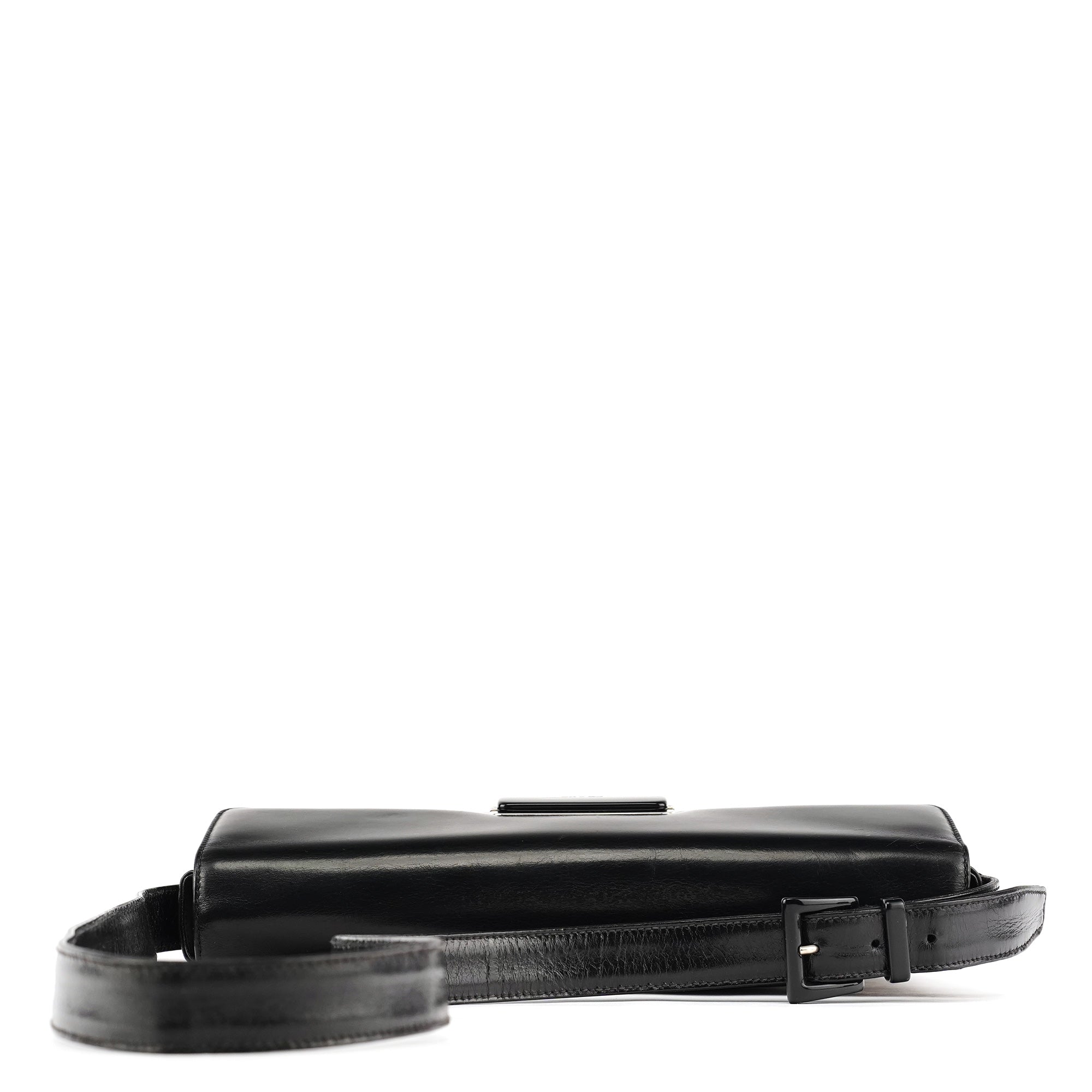 Prada Black Vitello Buckle Shoulder Bag