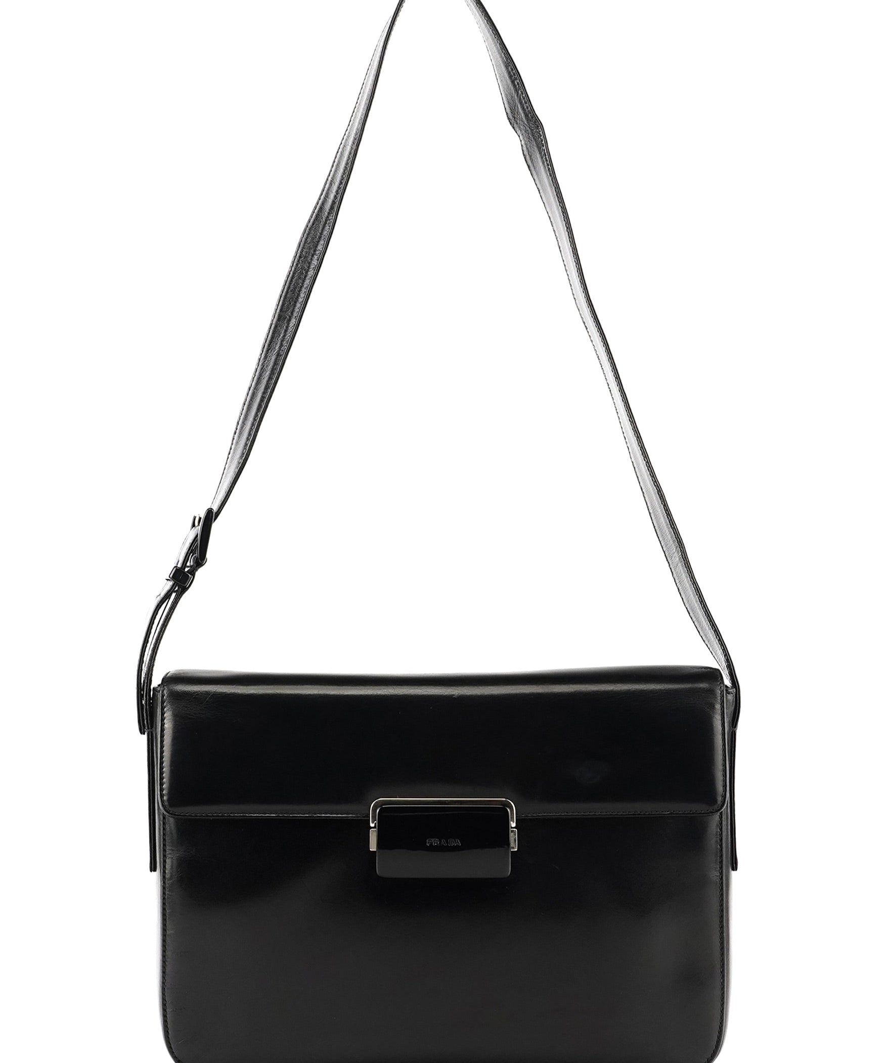 Prada Black Vitello Buckle Shoulder Bag