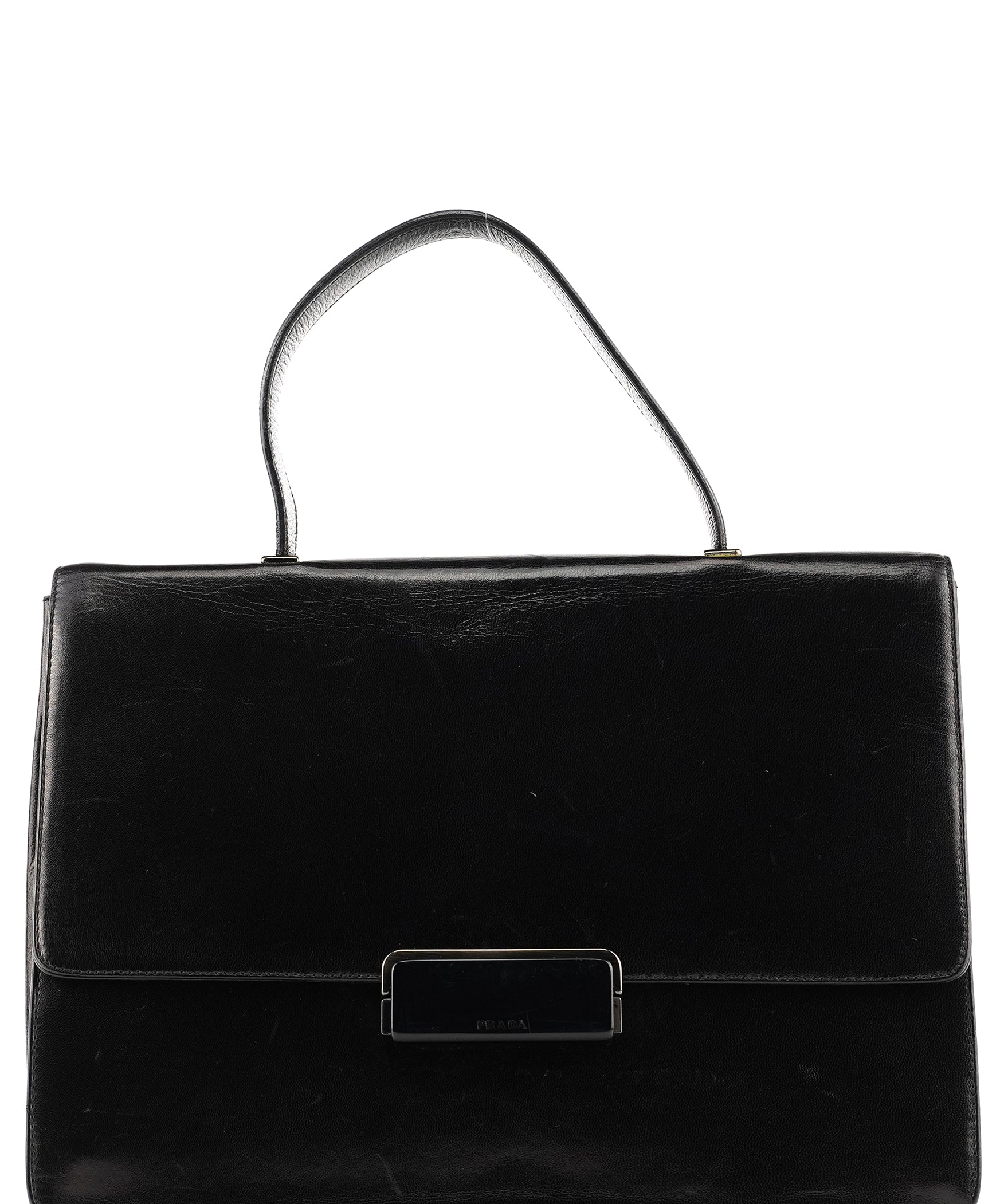 Prada Black Vitello Buckle Top Handle Bag