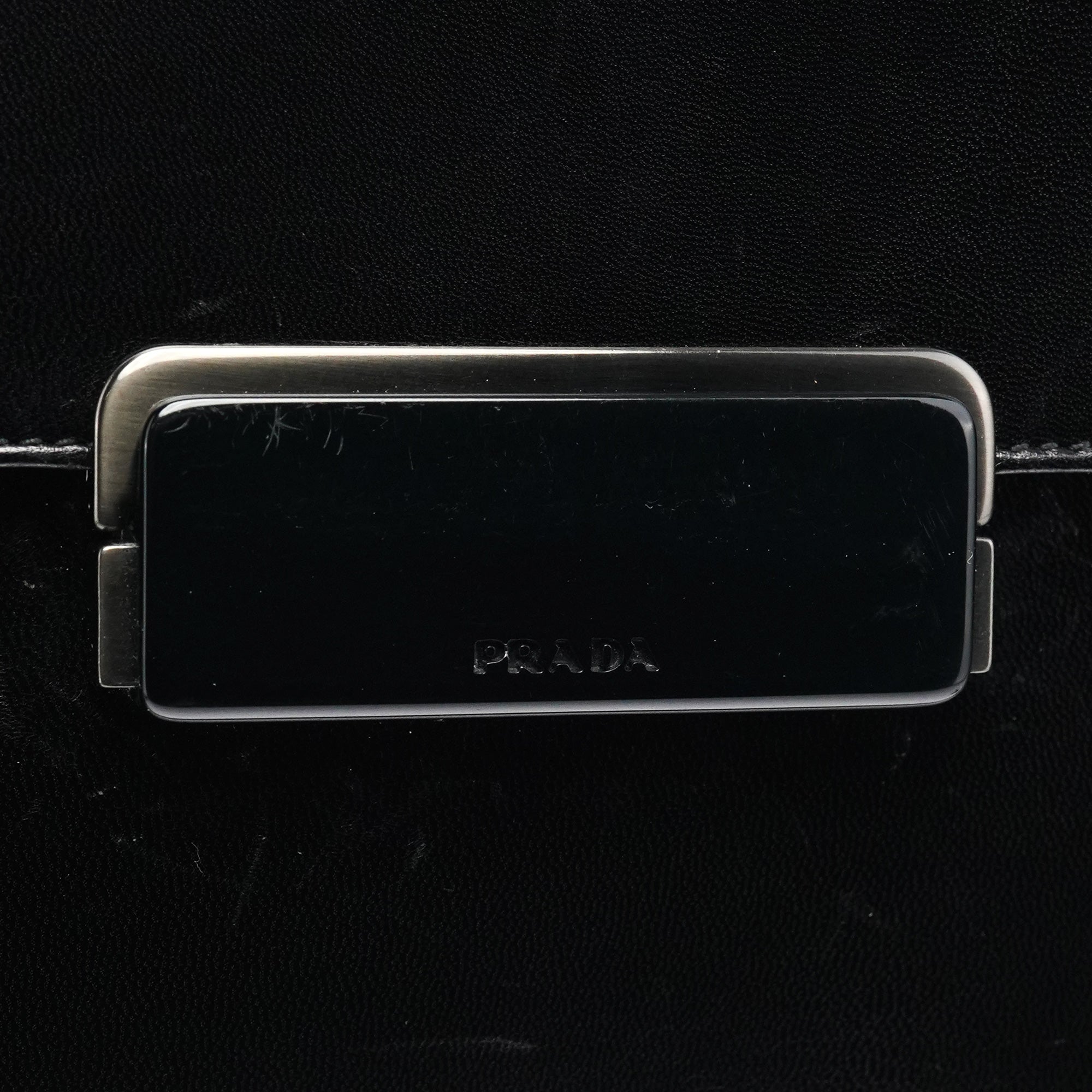 Prada Black Vitello Buckle Top Handle Bag