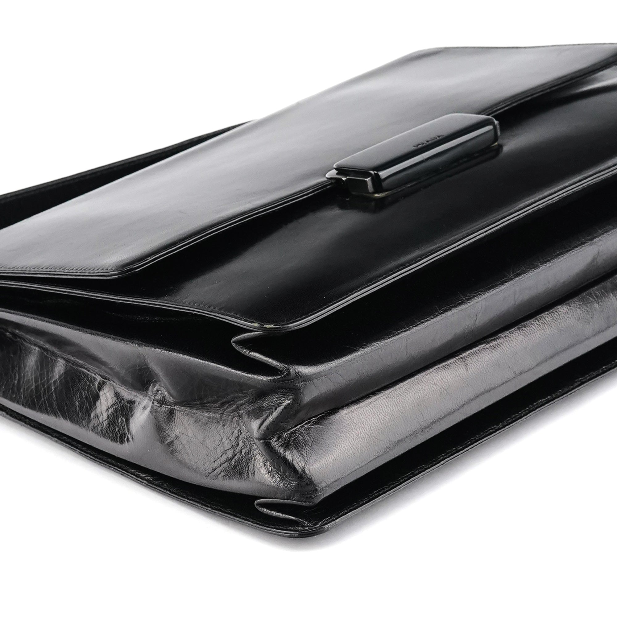 Prada Black Vitello Buckle Top Handle Bag