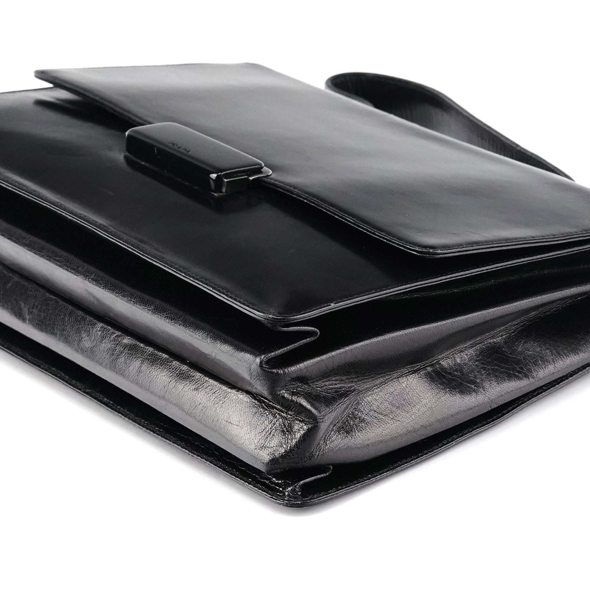Prada Black Vitello Buckle Top Handle Bag