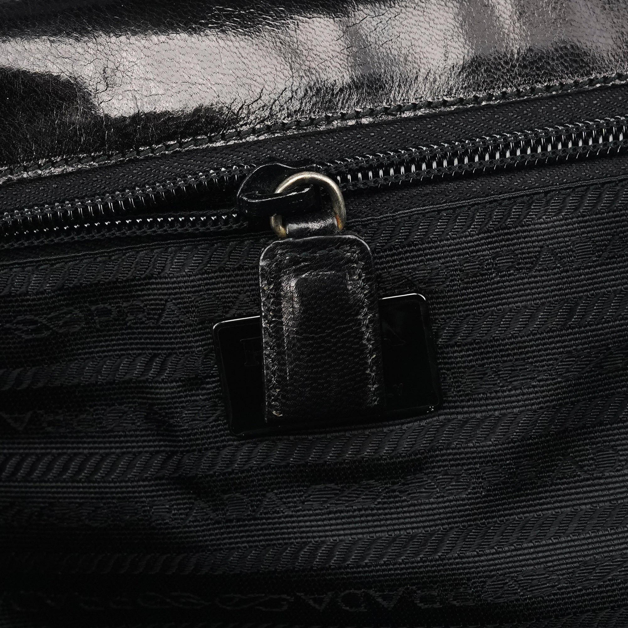 Prada Black Vitello Buckle Top Handle Bag