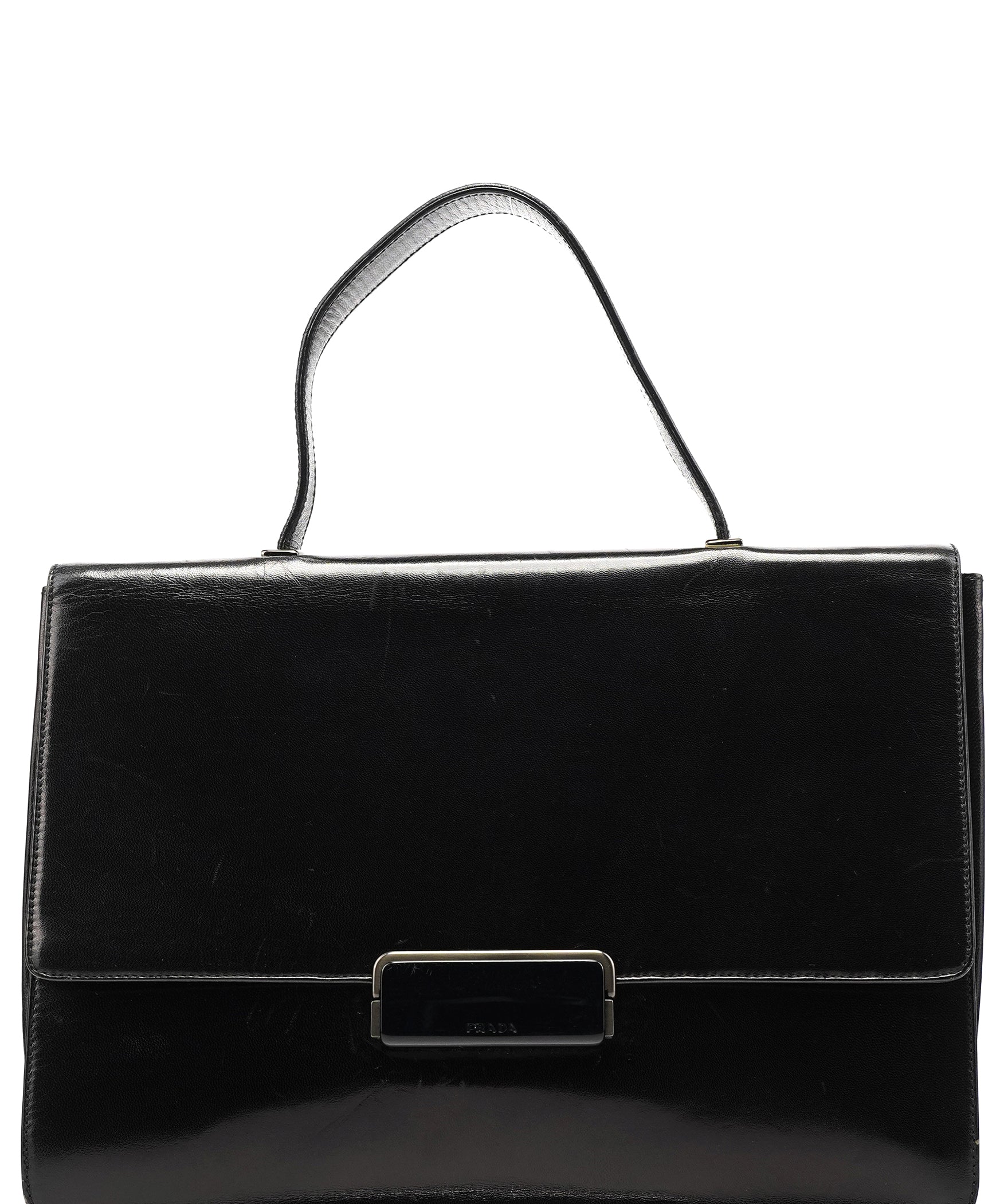 Prada Black Vitello Buckle Top Handle Bag