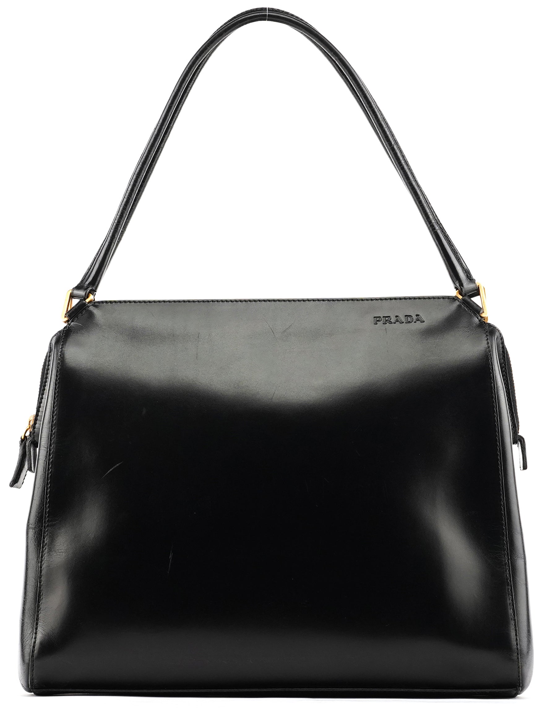 Prada Vitello Chic Schultertasche aus schwarzem Leder