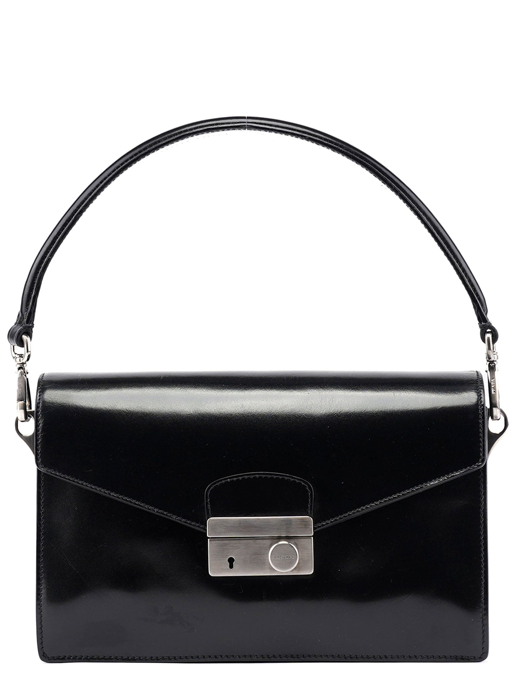 Prada Keylock Schultertasche aus schwarzem Vitello-Leder