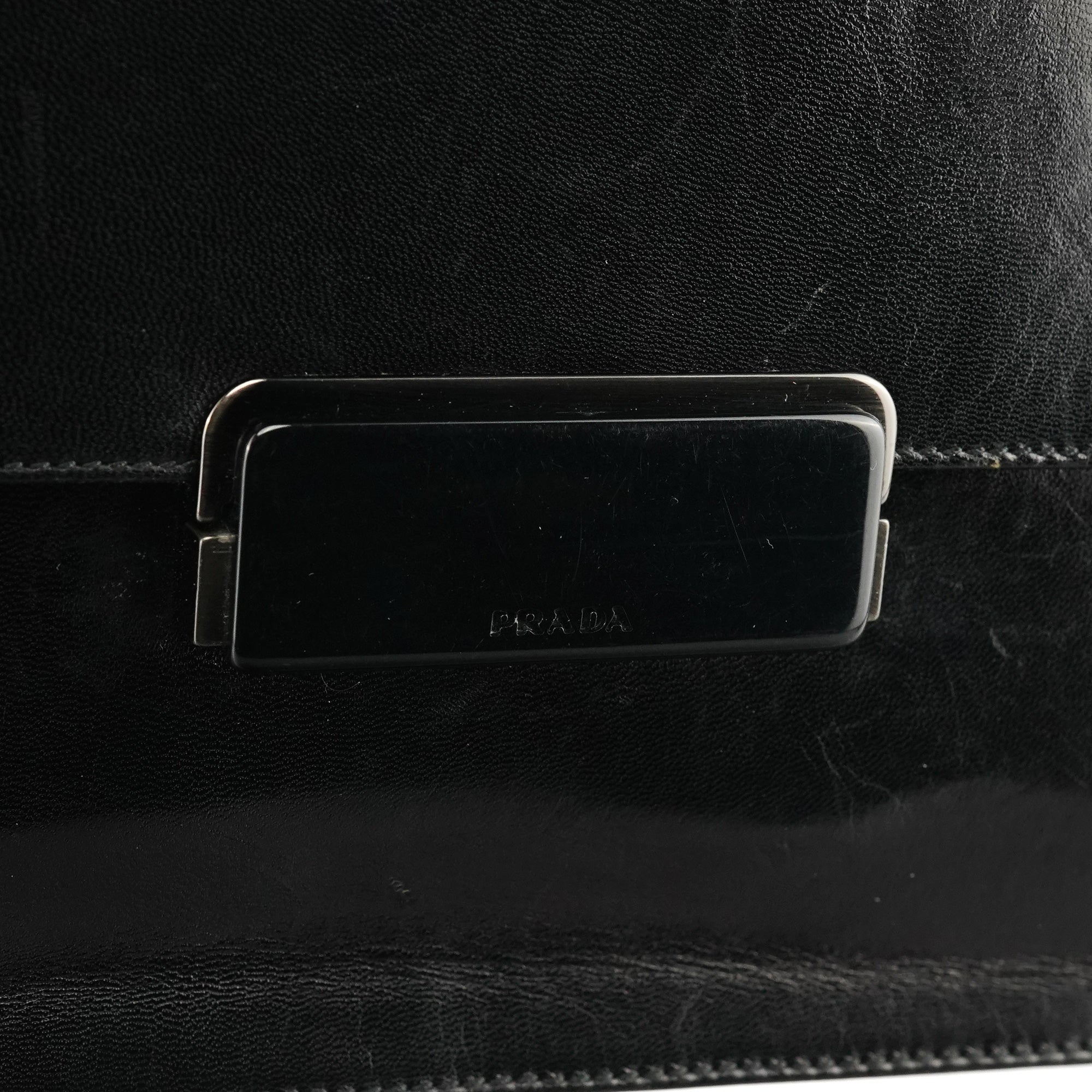 Prada Black Vitello Leather Top Handle Bag