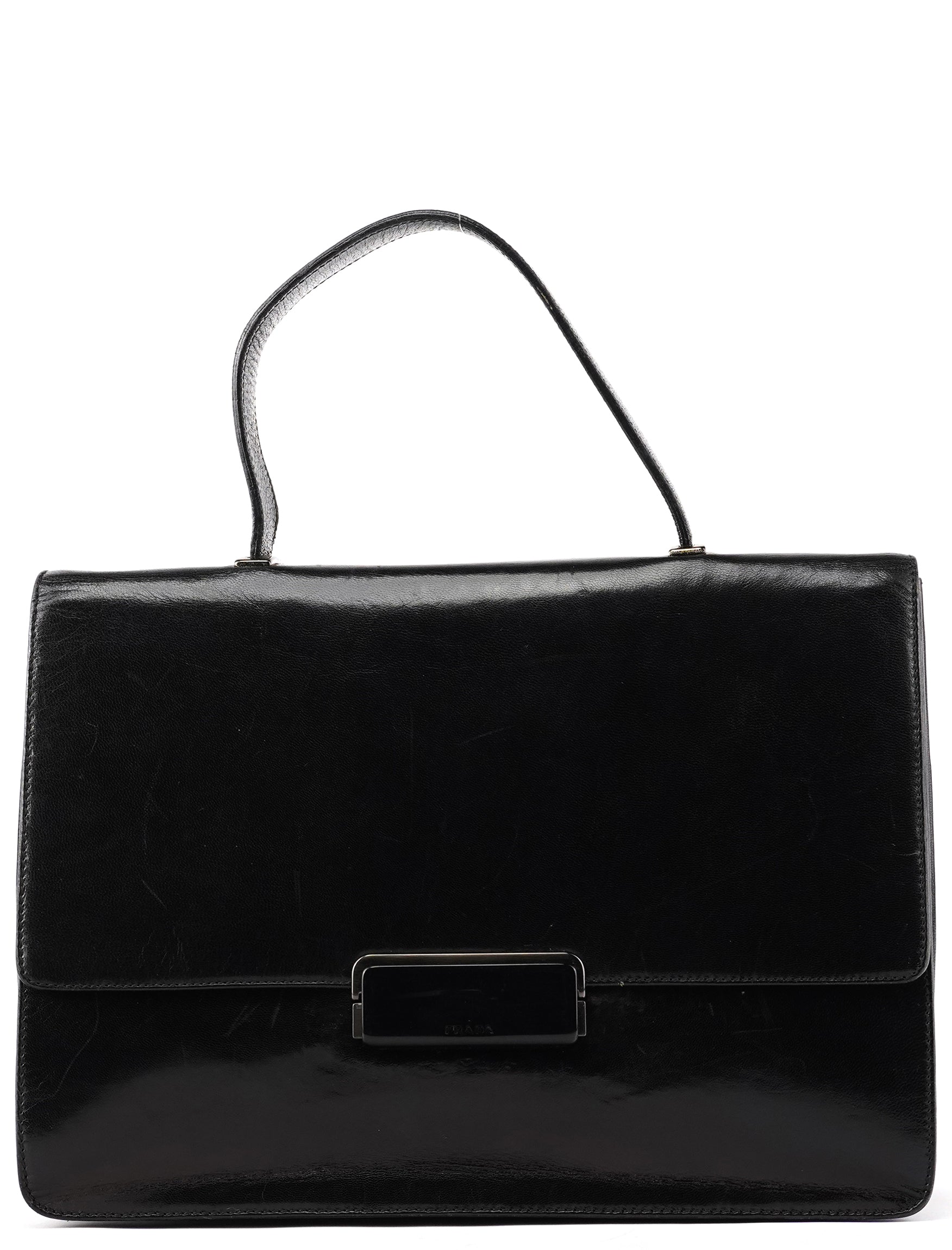 Prada Black Vitello Leather Top Handle Bag