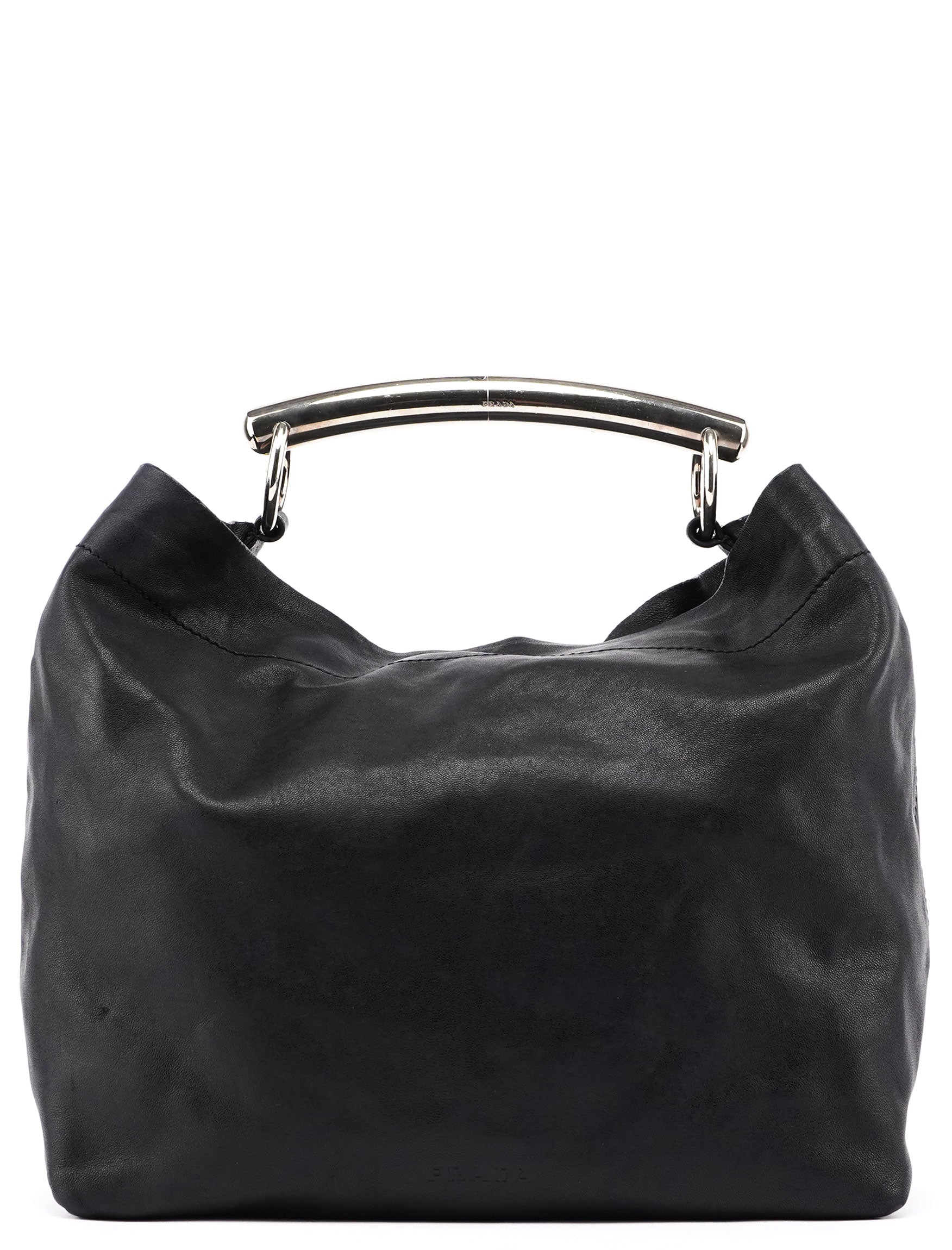 Prada Black Vitello Metal Hobo Shoulder Bag