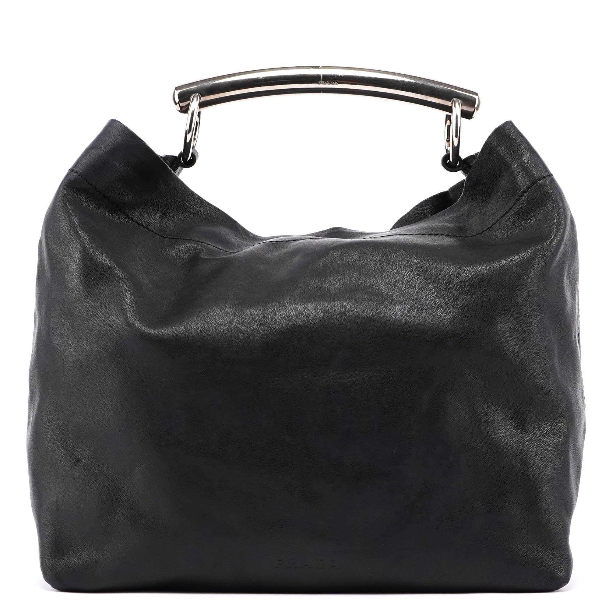 Prada Black Vitello Metal Hobo Shoulder Bag