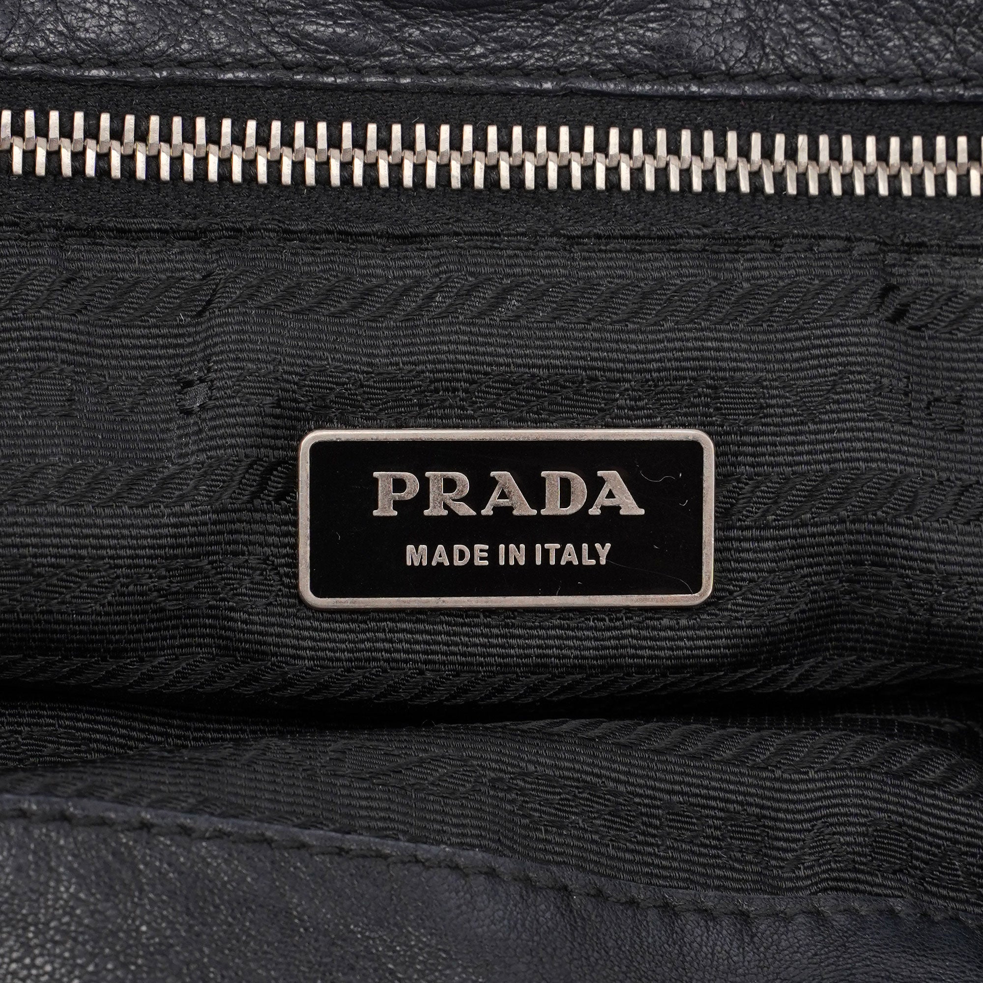 Prada Black Vitello Metal Hobo Shoulder Bag