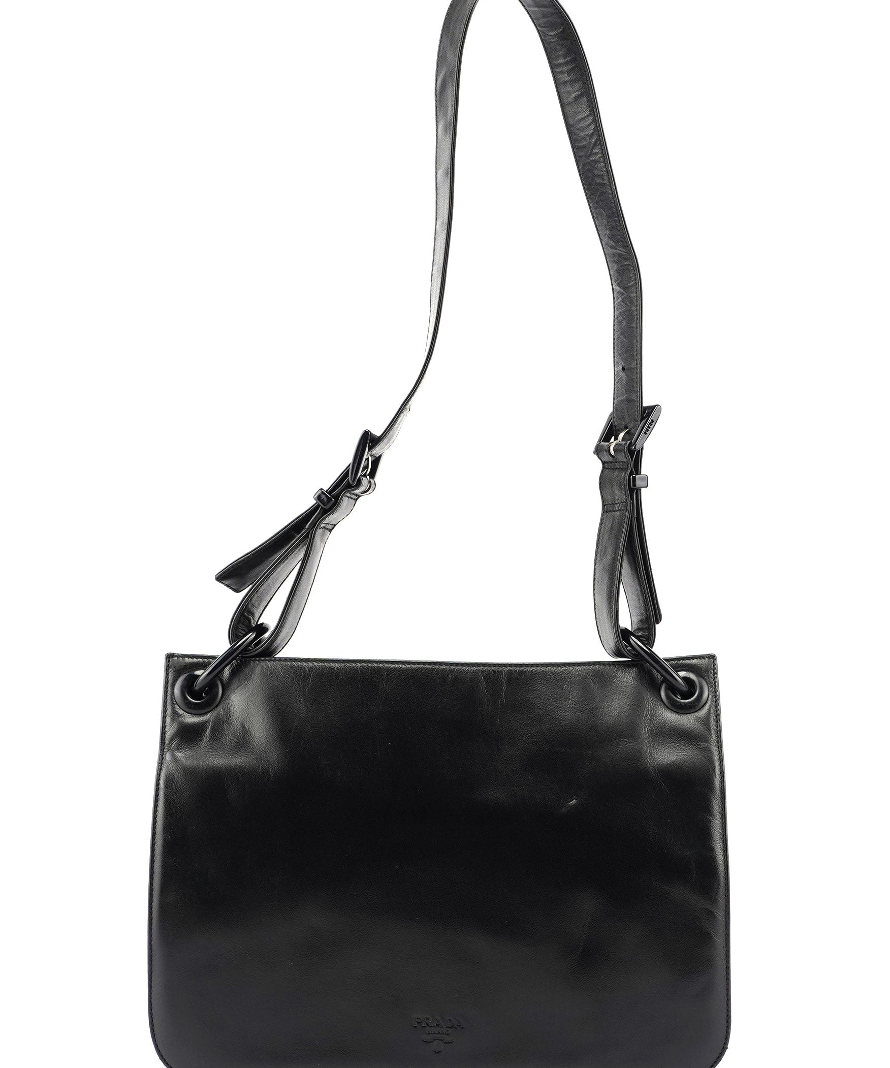Prada Black Vitello Plastic Hobo Shoulder Bag