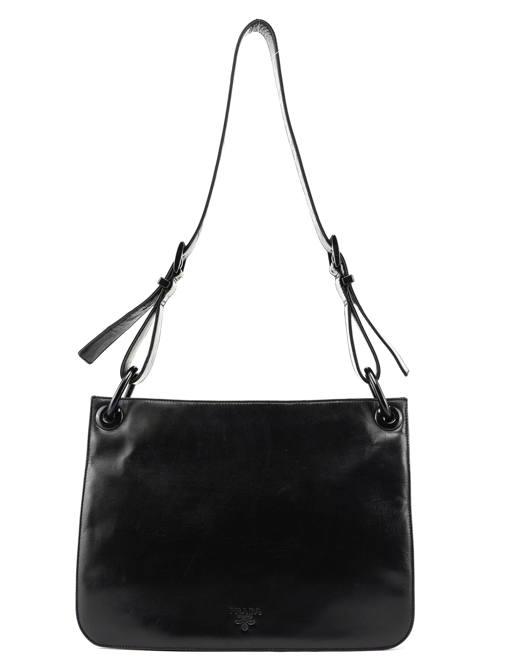 Prada Black Vitello Tessuto Shoulder Bag