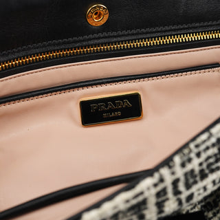 Prada Black White Tweed Clutch Bag