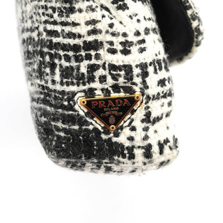 Prada Black White Tweed Clutch Bag