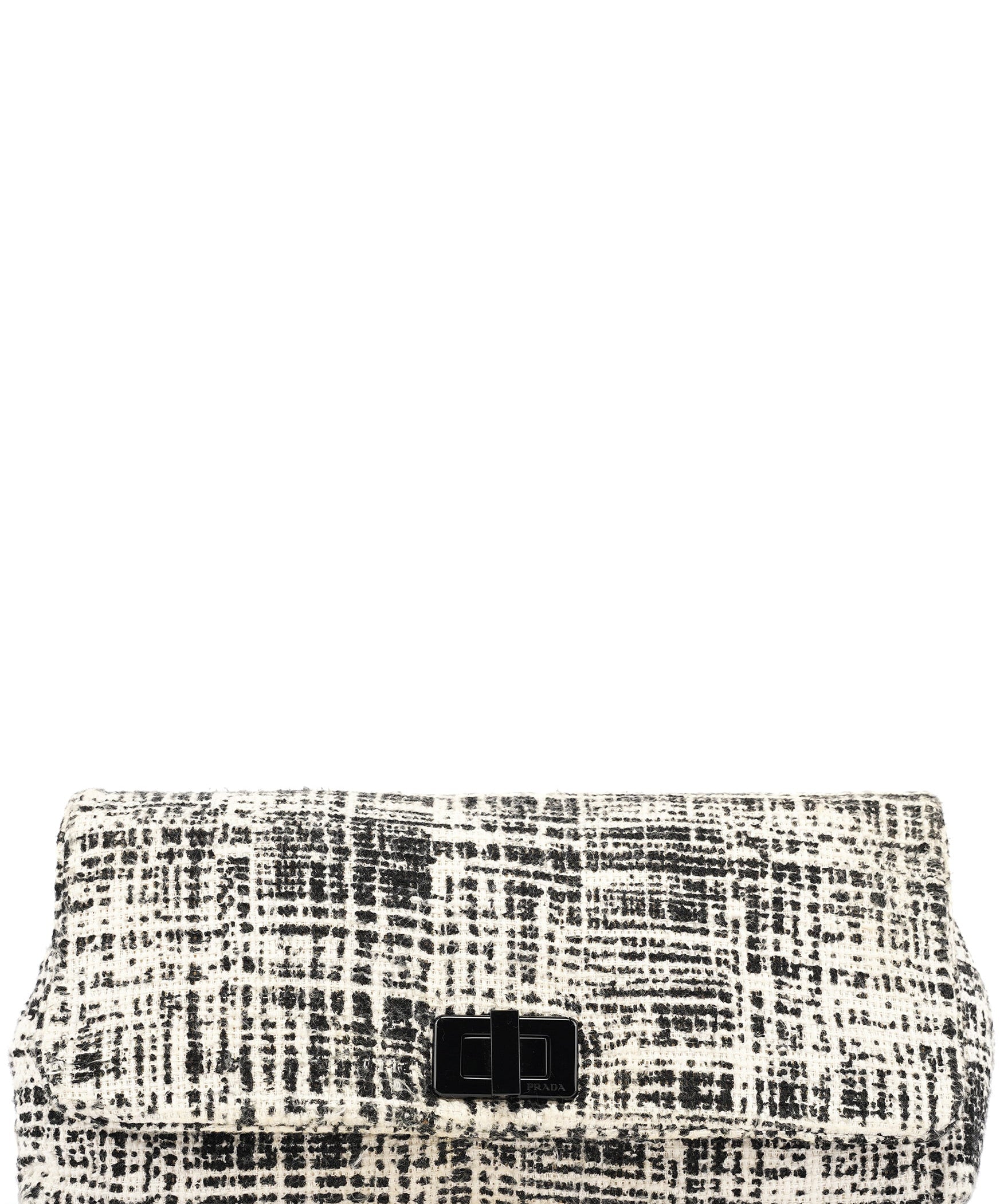 Prada Black White Tweed Clutch Bag