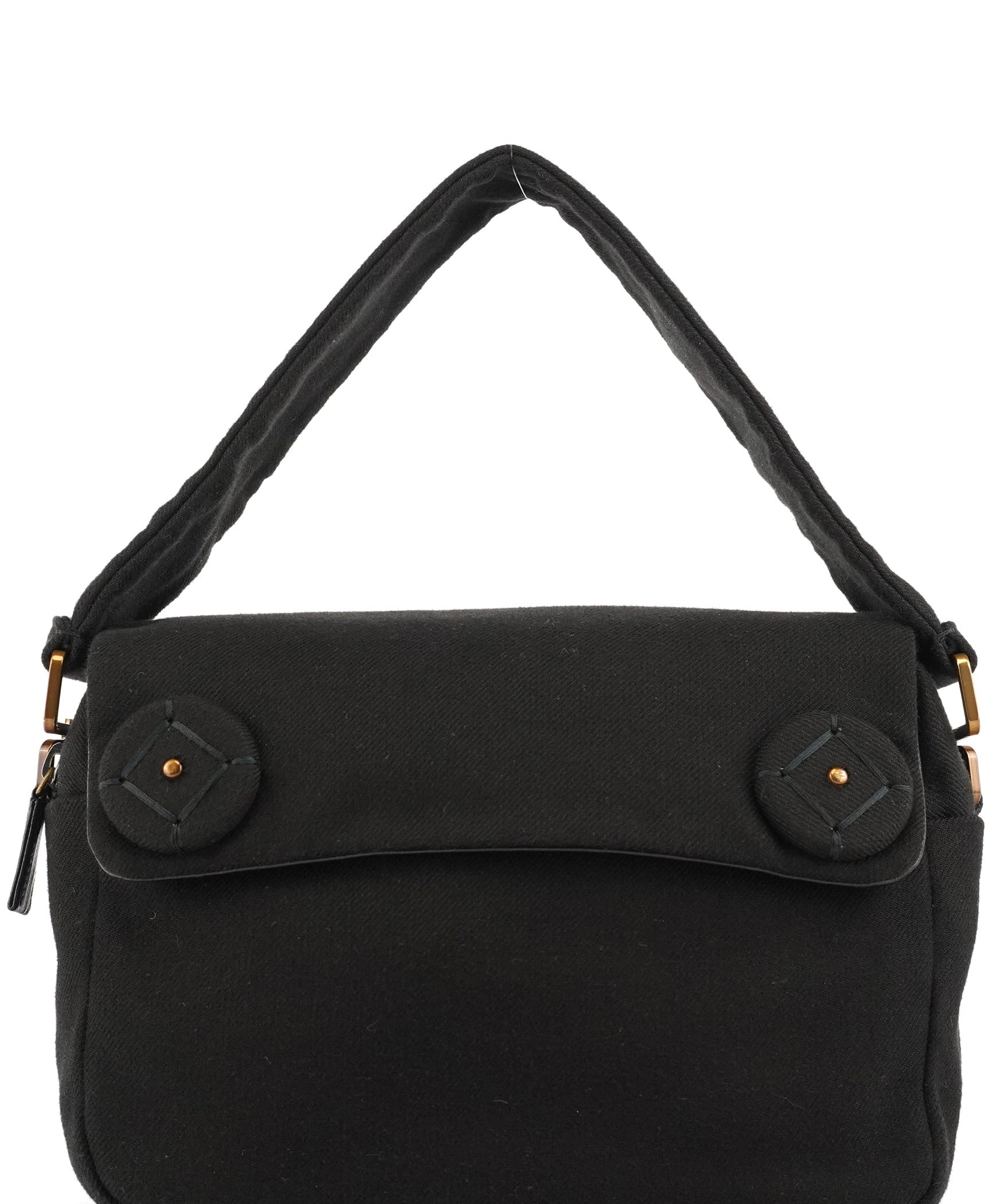 Prada BN0245 Black Cotton Snap Shoulder Bag