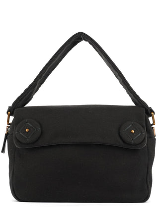 Prada BN0245 Black Cotton Snap Shoulder Bag