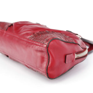 Prada BN0759 Burgundy Croc Calfskin Bowling Bag