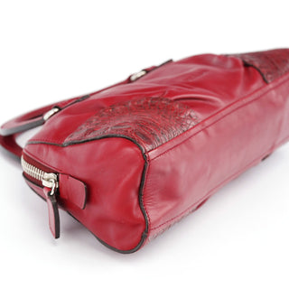 Prada BN0759 Burgundy Croc Calfskin Bowling Bag