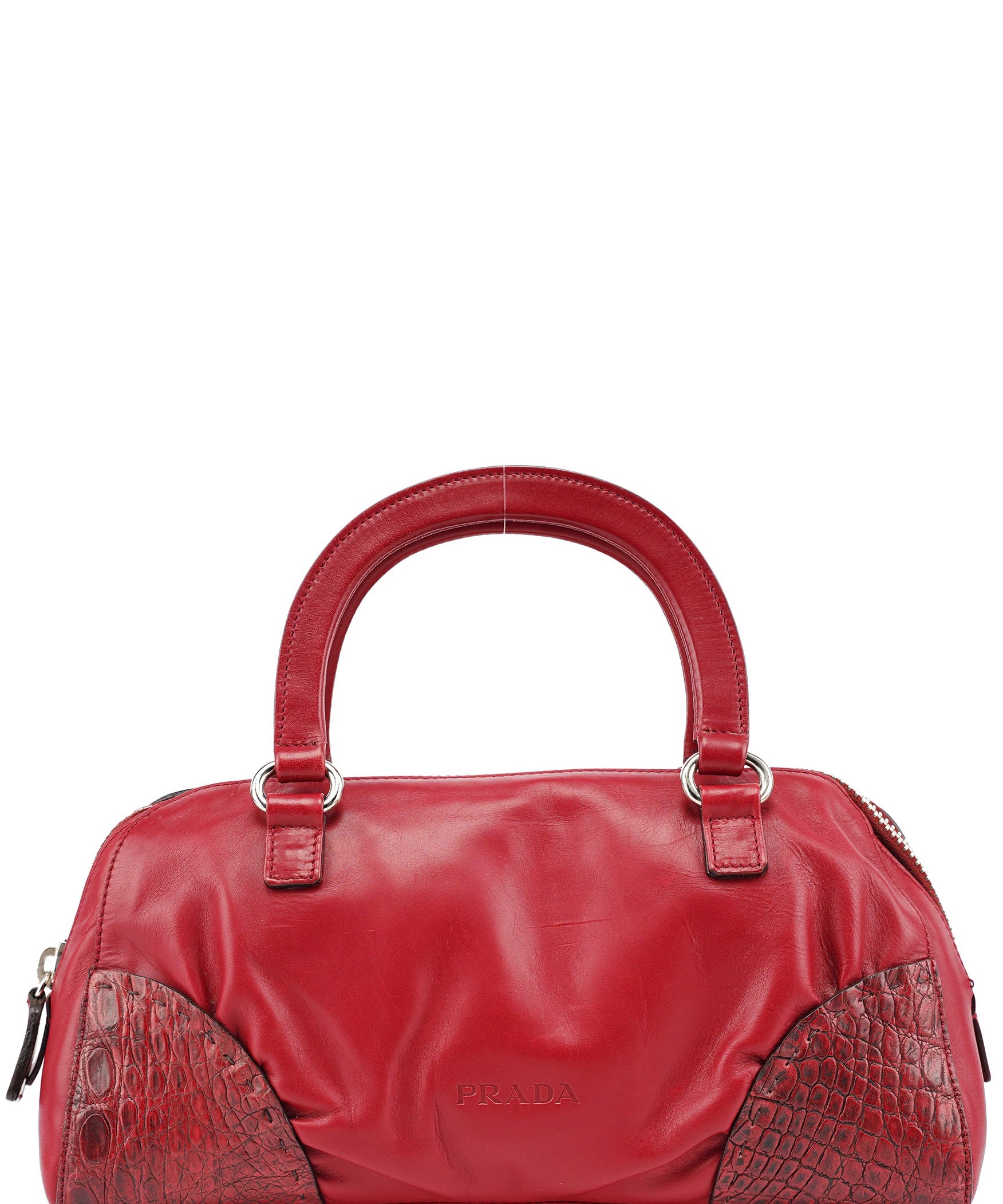 Prada BN0759 Burgundy Croc Calfskin Bowling Bag