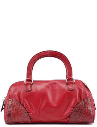 Prada BN0759 Burgundy Croc Calfskin Bowling Bag