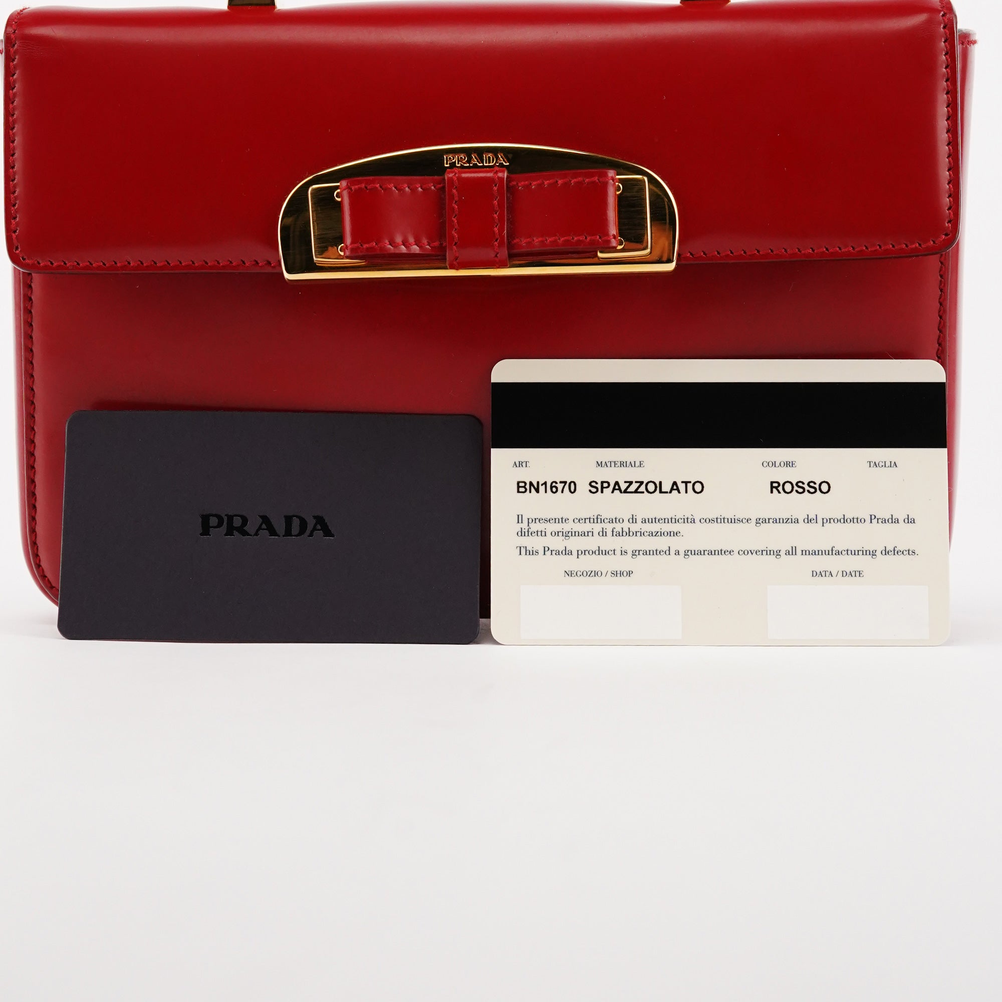 Prada BN1670 Red Spazzolato Leather Bow Mini Bag