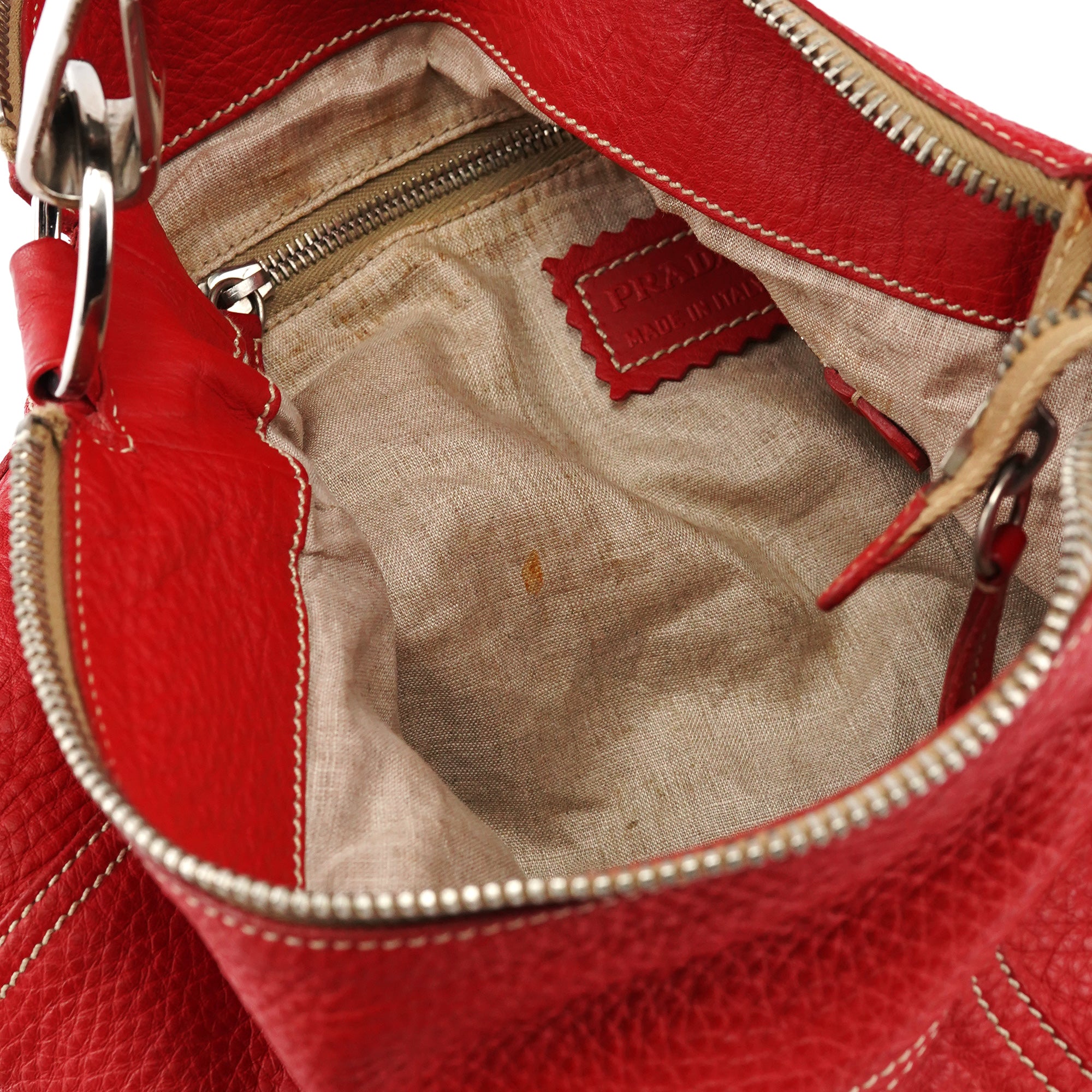 Prada BR1608 Red Vitello Summer Hobo Shoulder Bag