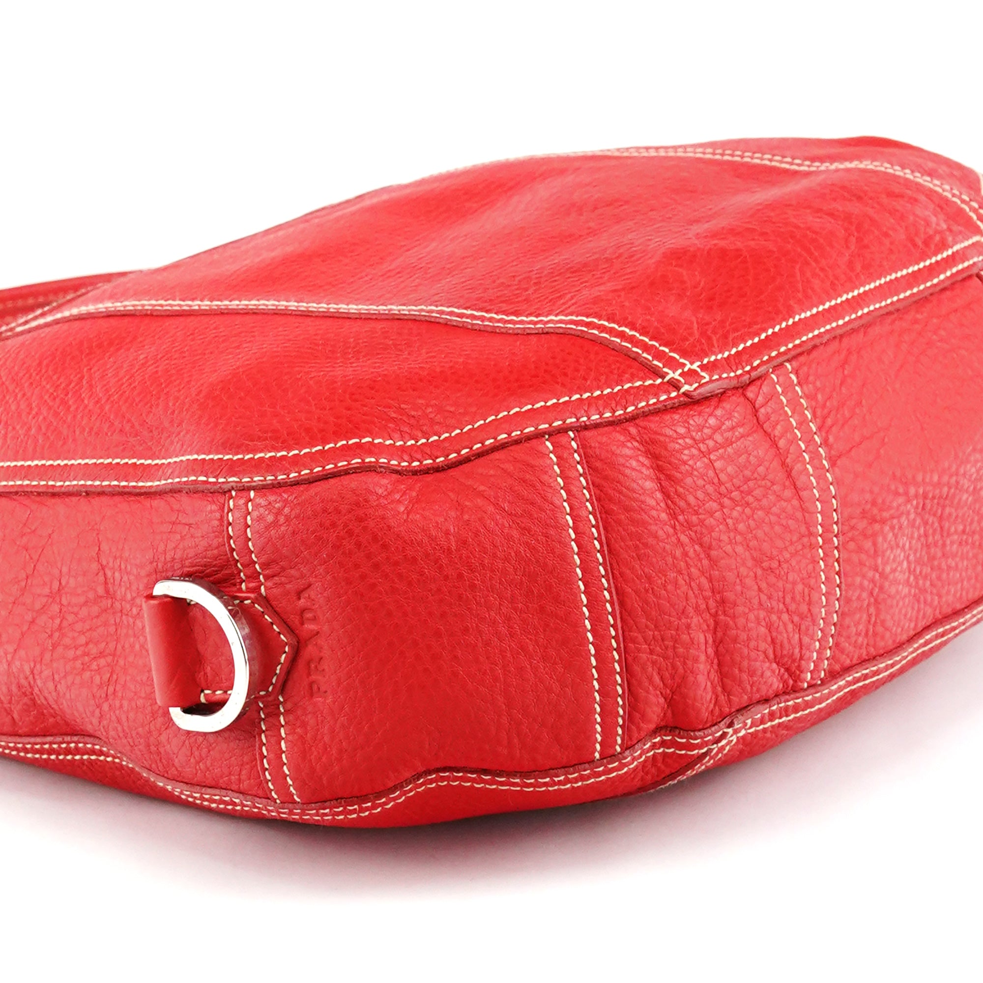 Prada BR1608 Red Vitello Summer Hobo Shoulder Bag