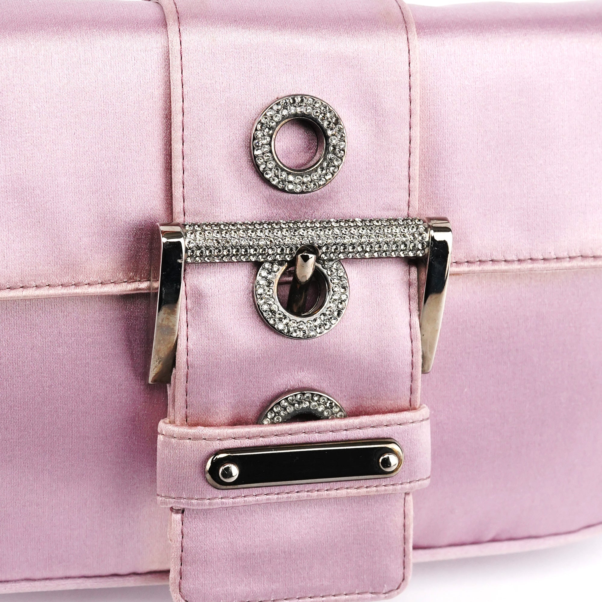 Prada BR2765 Mini sac porté épaule en satin rose à boucle en cristaux