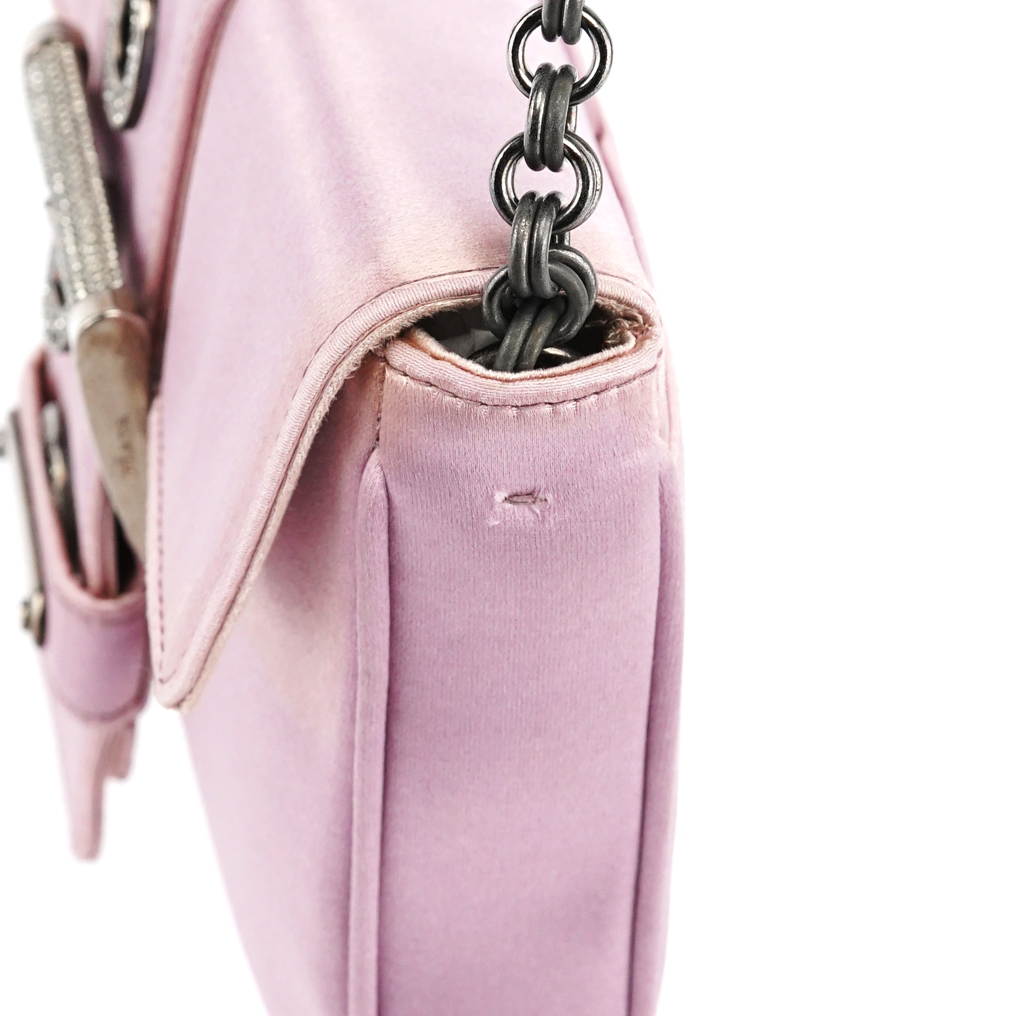 Prada BR2765 Mini sac porté épaule en satin rose à boucle en cristaux