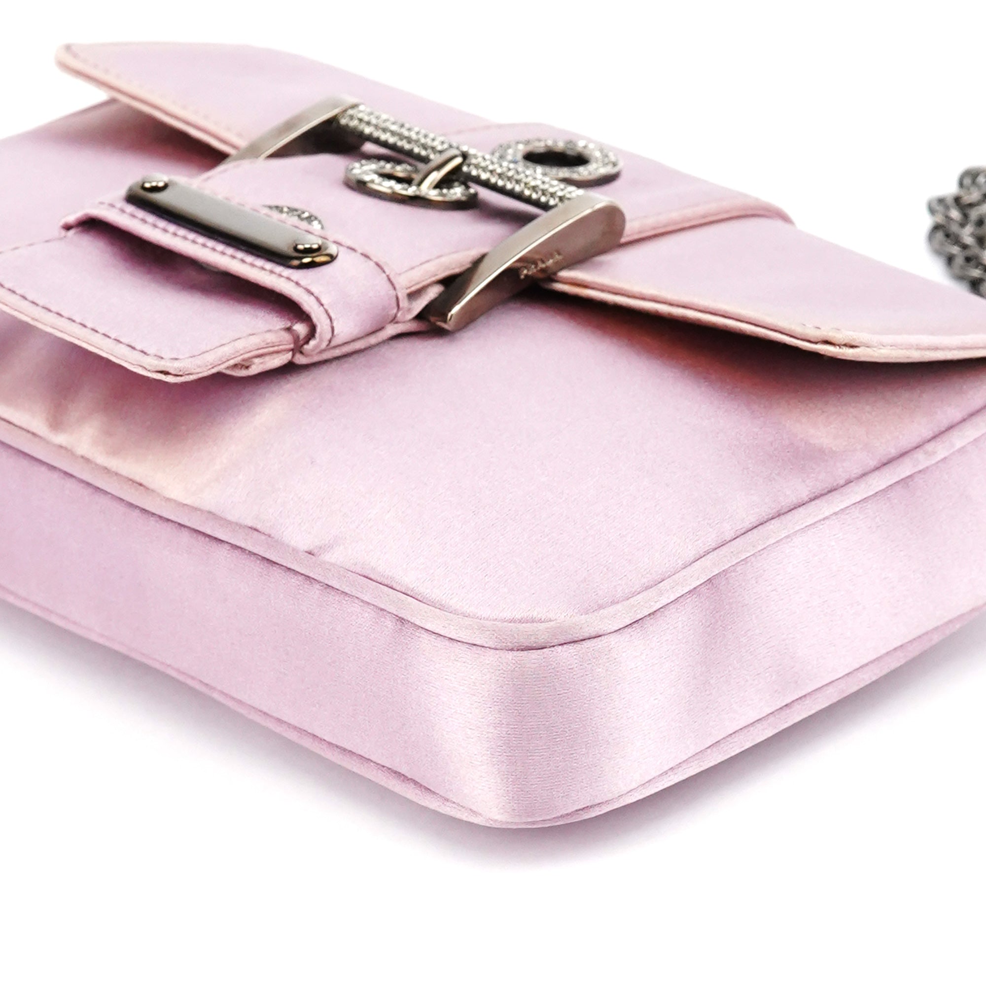 Prada BR2765 Mini sac porté épaule en satin rose à boucle en cristaux