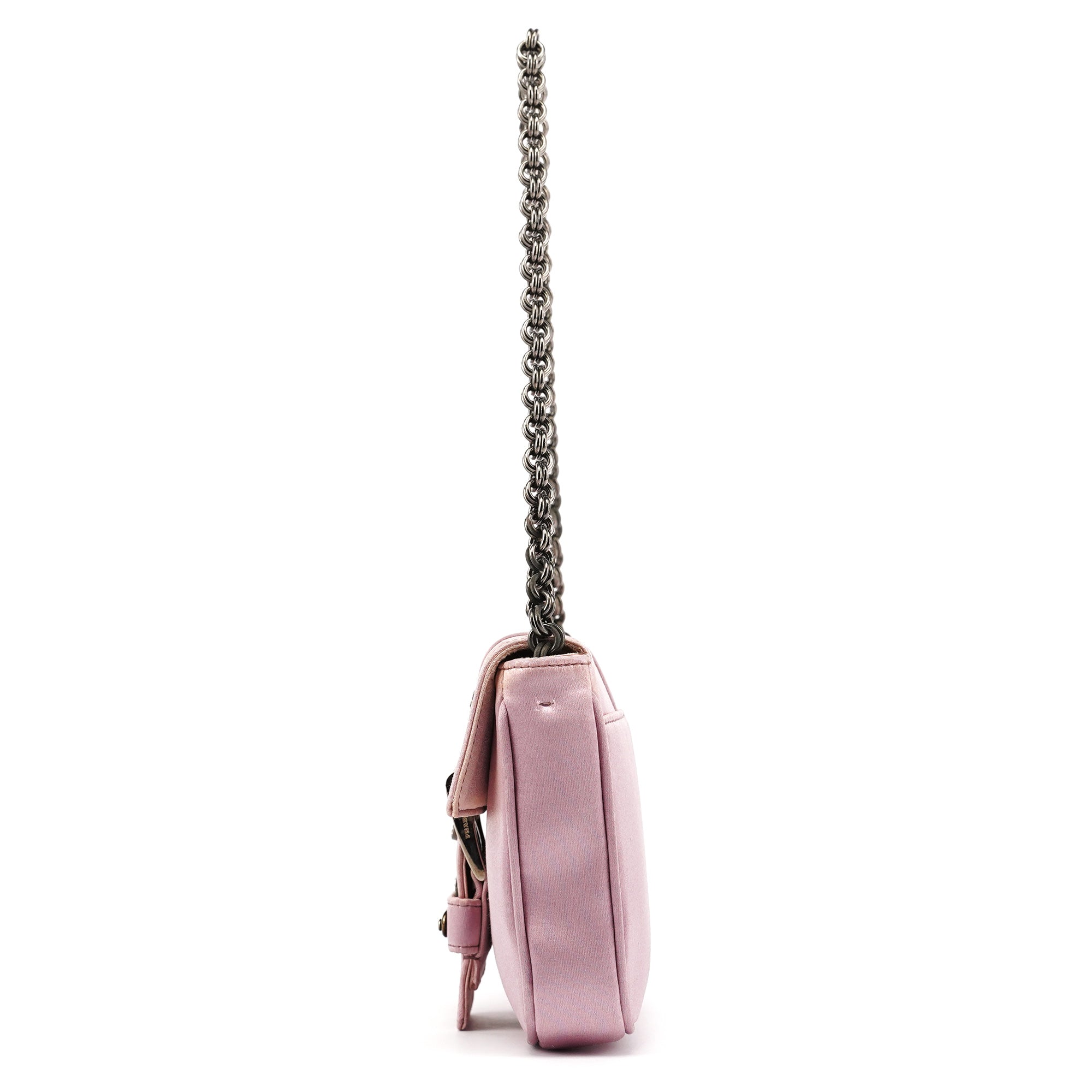 Prada BR2765 Mini sac porté épaule en satin rose à boucle en cristaux