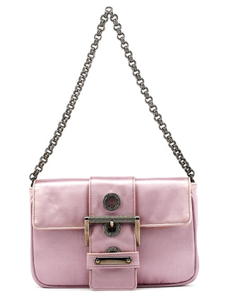 Prada BR2765 Pink Satin Crystal Buckle Mini Bag