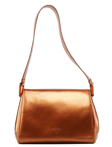 Prada Bronze Patent Leather Hobo Shoulder Bag