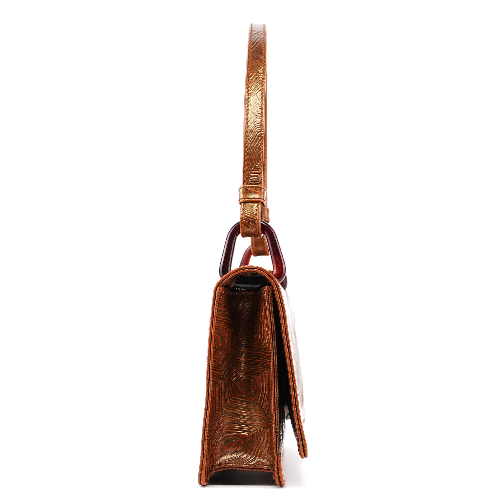 Prada Bronze Tartaruga Patent Shoulder Bag