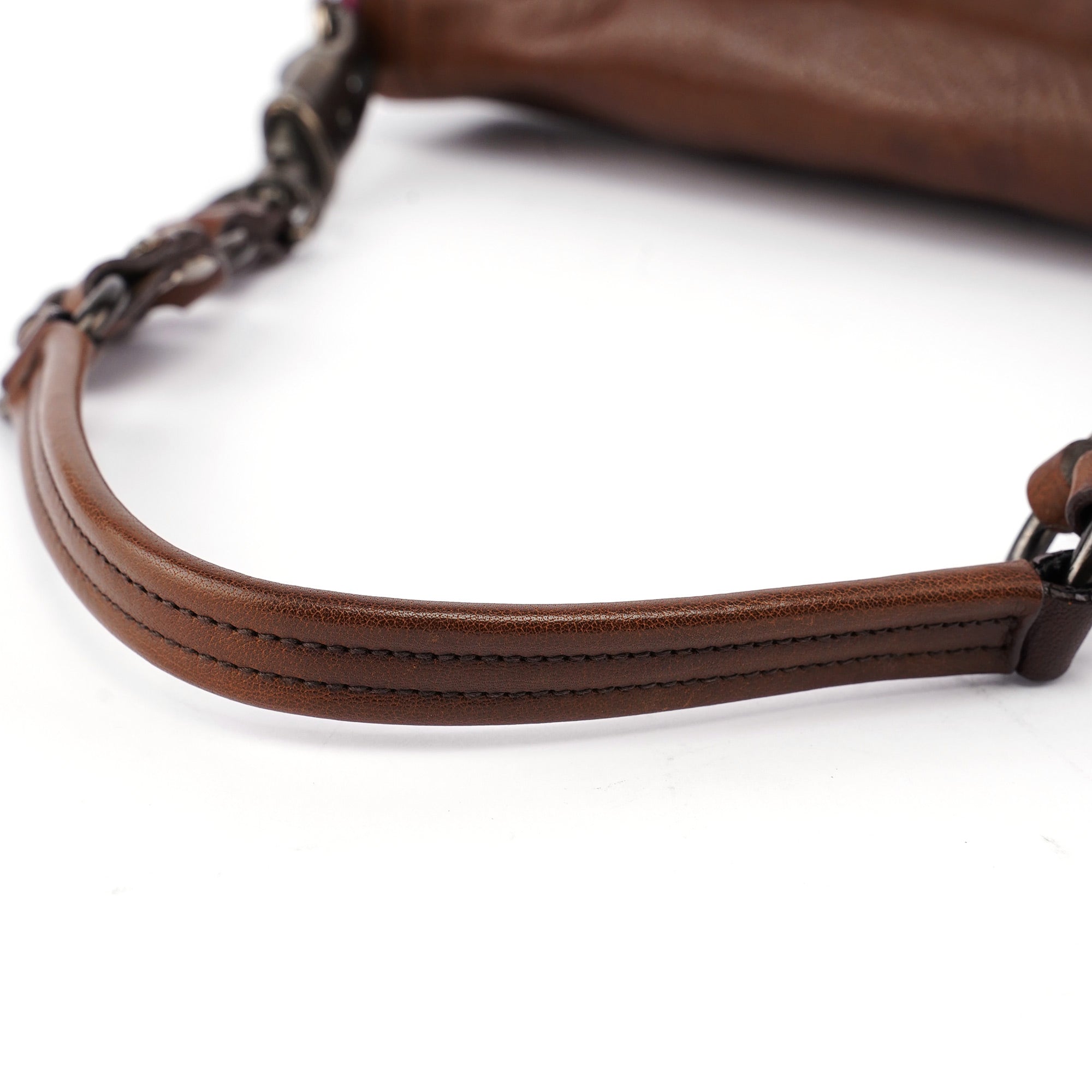 Prada Brown Calf Shine Hobo Shoulder Bag