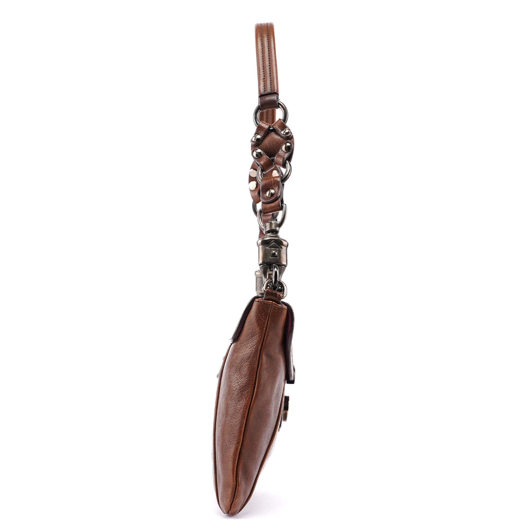Prada Brown Calf Shine Hobo Shoulder Bag