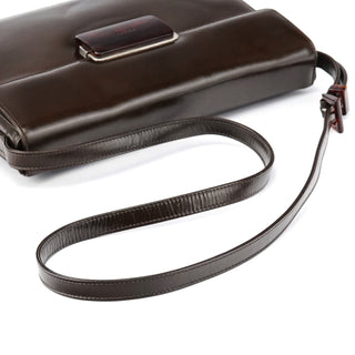 Prada Brown Calfskin Buckle Shoulder Bag